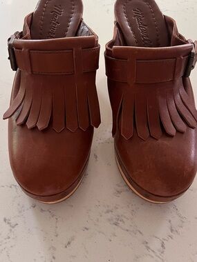 Madewell Chestnut Leather Fringe Clog